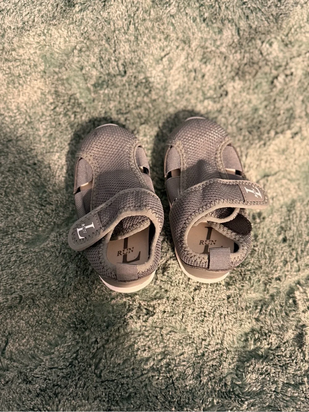 Gray Toddler Mesh Sandals with Hook-and-Loop Strap Size 5.4 in heel to toe